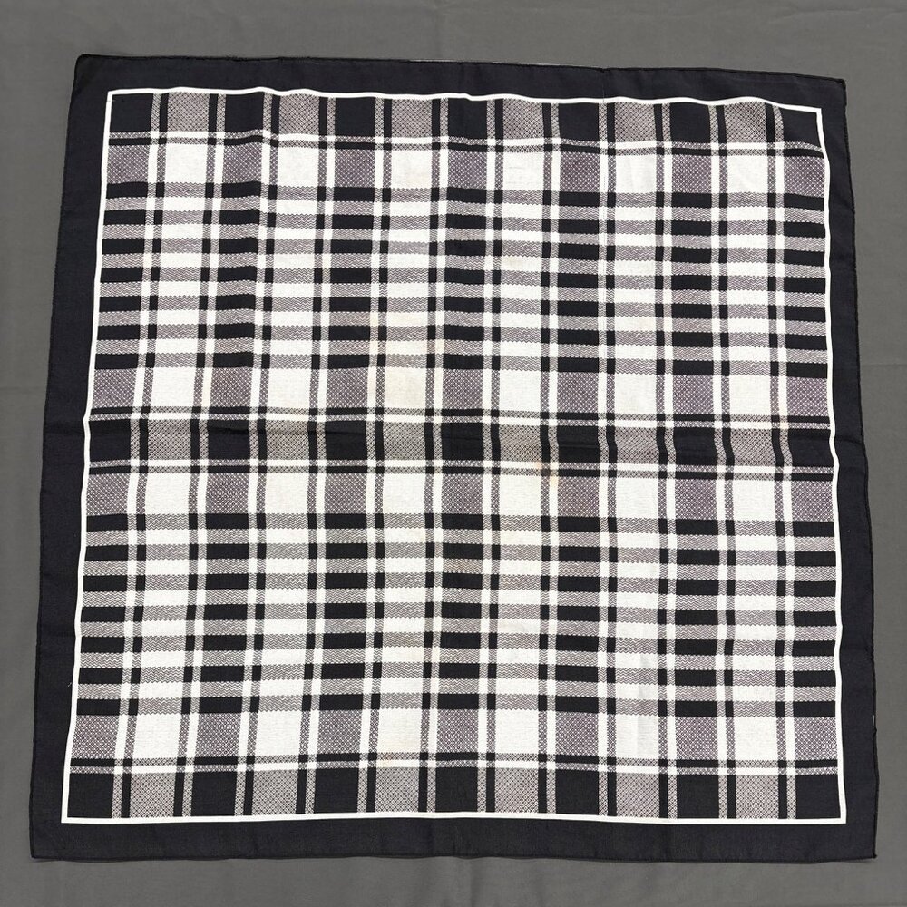 Vintage Black & White Plaid Woven Textile Headwear Scarf